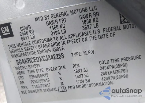 2012 Buick Enclave Leather z USA, uszkodzony, nr VIN 5GAKRCEDXCJ342258